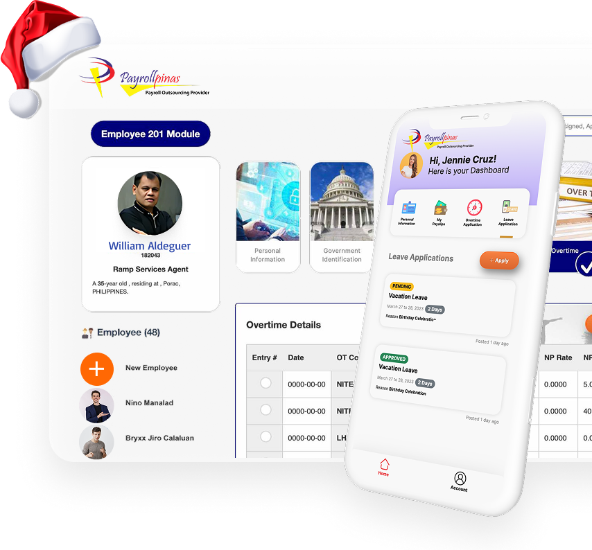 PayrollPinas payroll outsourcing app interface dashboard